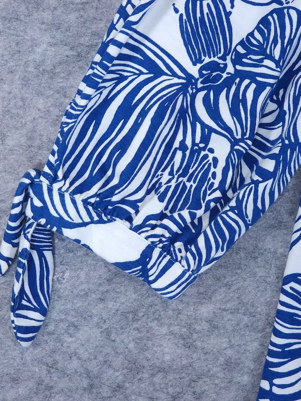 Lilly Pulitzer Cath Dress XXL Blue White Leaf Print Tie Sleeves Tropical Resort - Picture 8 of 12